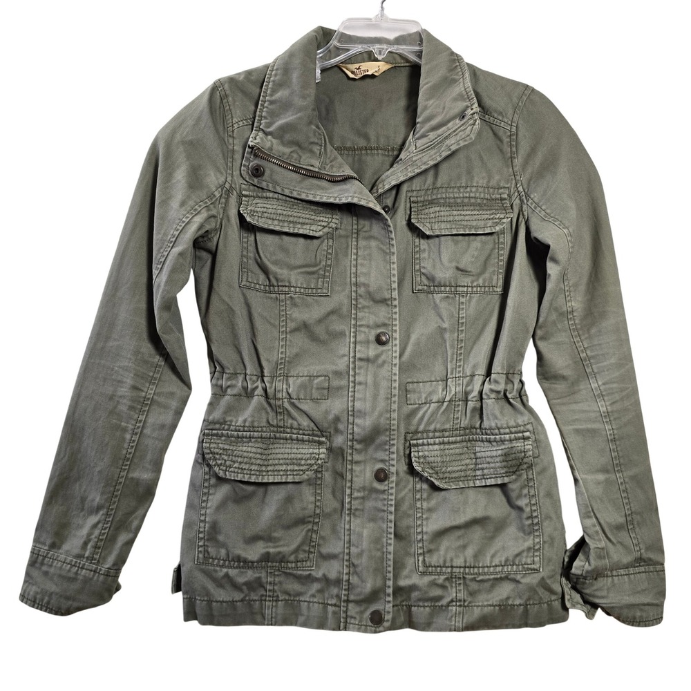 Hollister Army Green Utility Field Jacket Womens Sm Cinch Waist Military Cargo
